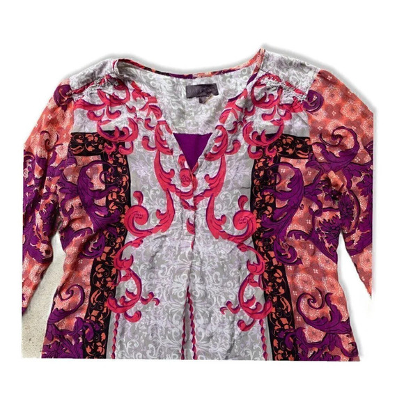 Hale Bob Gray Purole Mixed Floral Prints Blouse - Picture 2 of 6